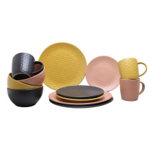 Embossed Pattern Solid Color Porcelain Dinnerware Sets